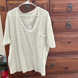 NWT We The Free Women’s Cream And Mint Striped Tee Size Medium
